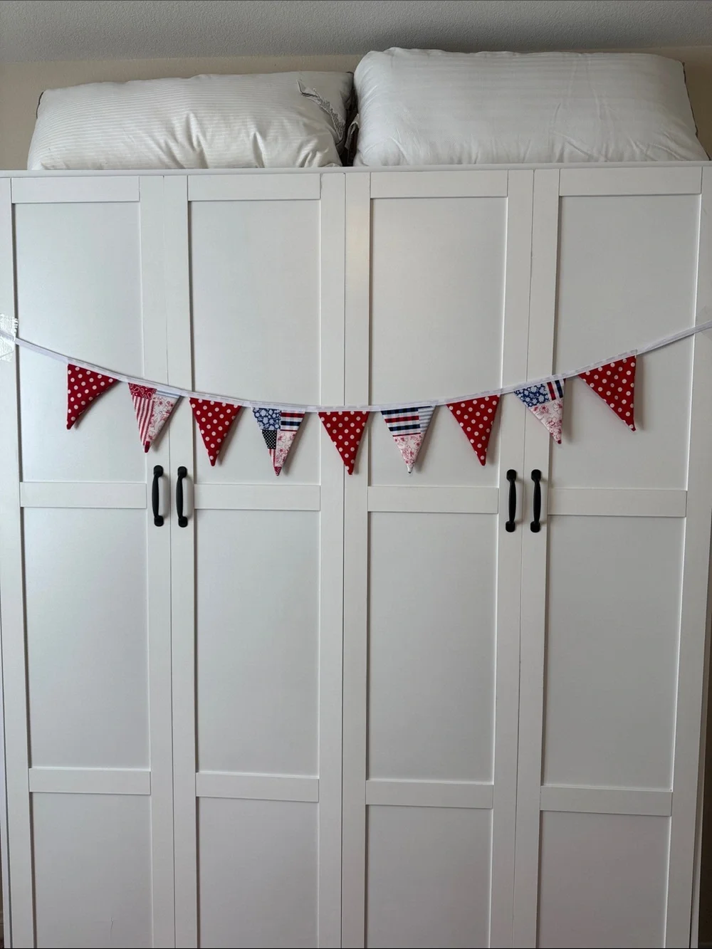 Red Patriotic  6” Triangle Fabric Bunting Garland - Festive Party Decoration